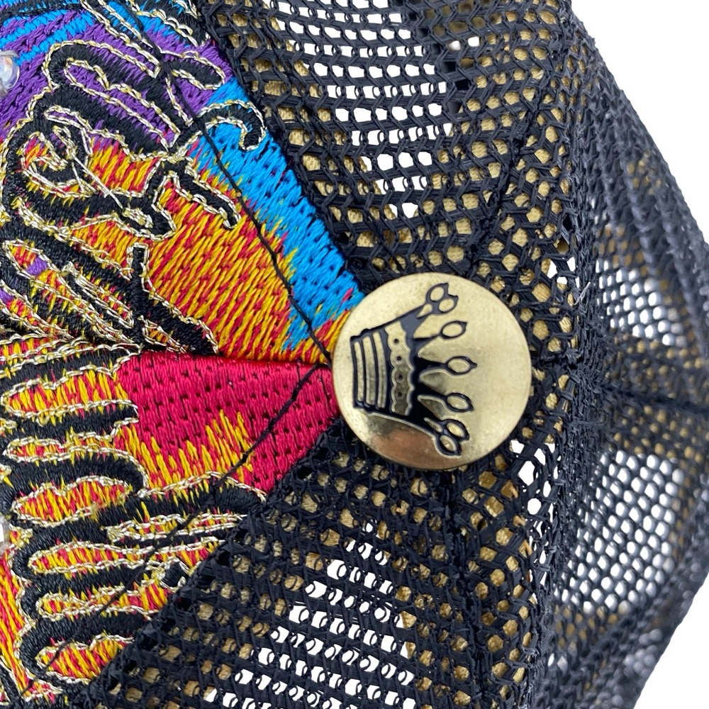 Christian Audigier Skull Rhinestone Embroidered Mesh Trucker Hat Black Multi - Picture 6 of 14